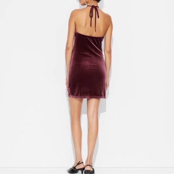 WILD FABLE Dark Red Velvet Halter Backless Mini Dress- Size L - Picture 2 of 6